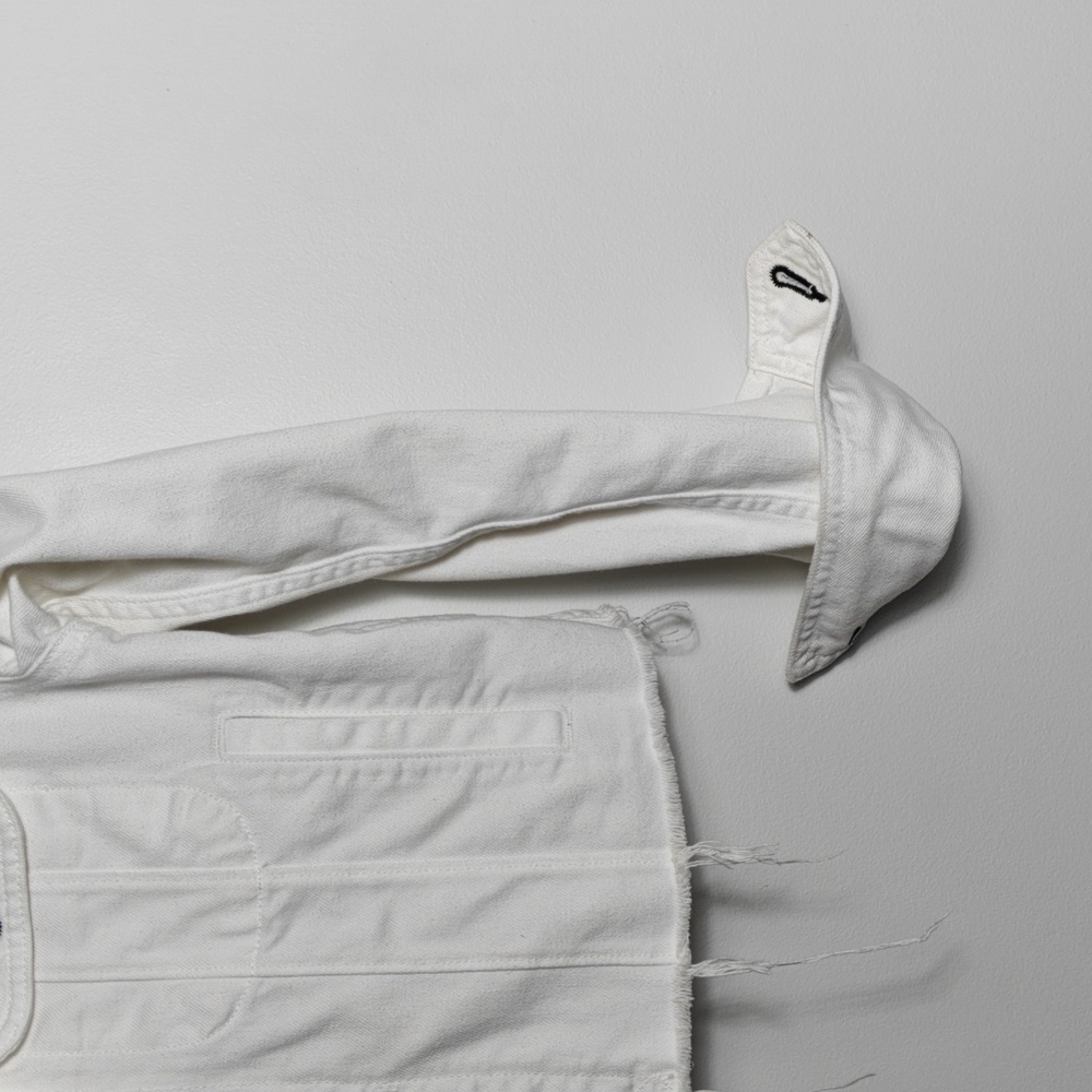 RAG & BONE / JEAN Button Up White Jean Jacket With Gray Hood Size Xsmall - Picture 6 of 16